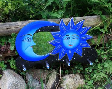 Spiegel mit Schlüsselleiste - Sonne Mond blau